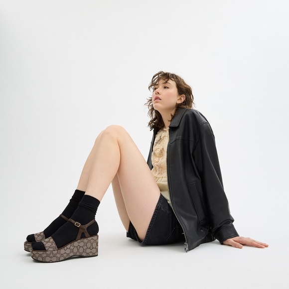 New Coach Gale Wedge Sandal In Signature Jacquard- Brown Maple 🍁 - Picture 4 of 5